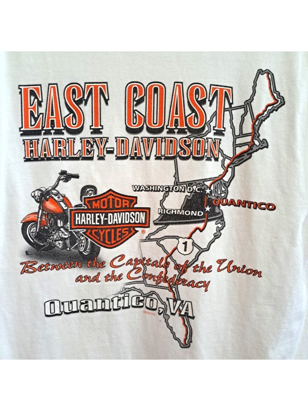 Harley-Davidson Men's L White Short Sleeve T-Shirt Quantico Virginia 2009